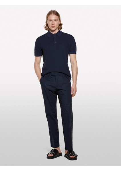 Sisley %100 Pamuk Triko Polo T-Shirt Erkek Lacivert Polo - 325P1094S300M fırsatları