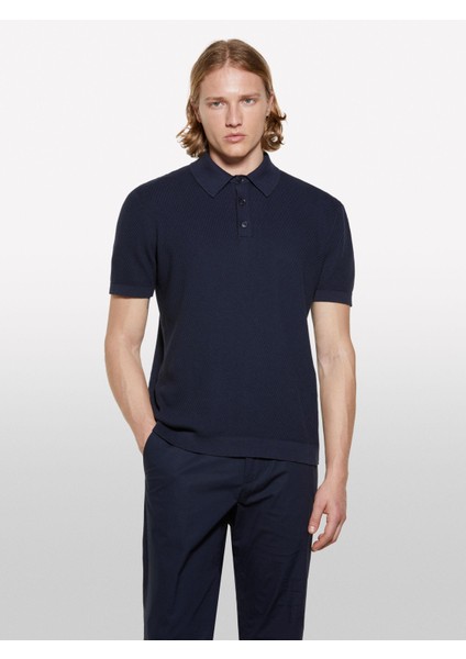 Sisley %100 Pamuk Triko Polo T-Shirt Erkek Lacivert Polo - 325P1094S300M indirimleri