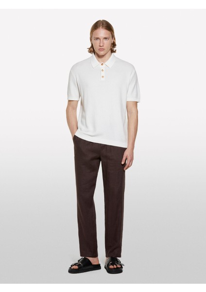 %100 Pamuk Triko Polo T-Shirt Erkek Krem Polo - 325P1094S300M modelleri