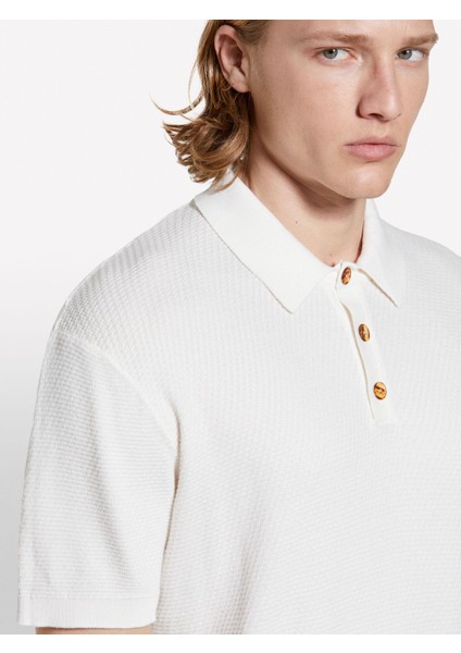 %100 Pamuk Triko Polo T-Shirt Erkek Krem Polo - 325P1094S300M fırsatları