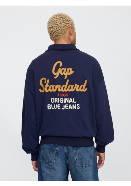 Erkek Lacivert Vintagesoft Gap Logo Polo Sweatshirt