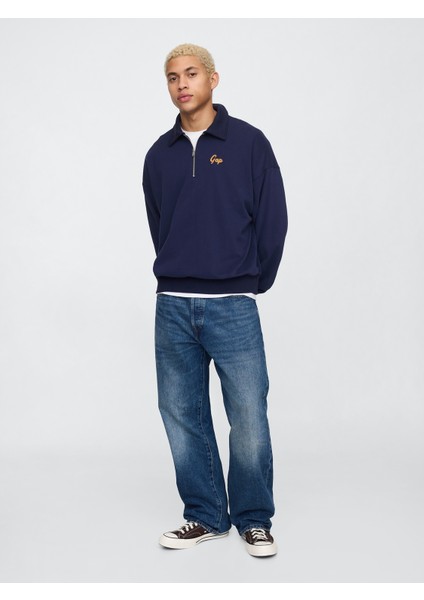 Erkek Lacivert Vintagesoft Gap Logo Polo Sweatshirt
