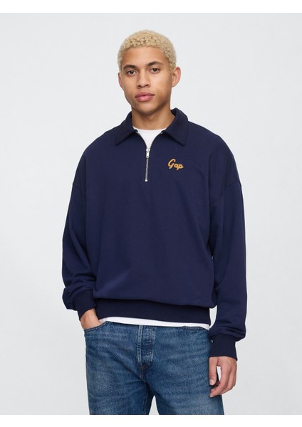 Erkek Lacivert Vintagesoft Gap Logo Polo Sweatshirt