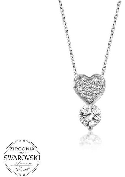 Swarovski Taşlı Gümüş Kalp Tektaş Bayan Kolye