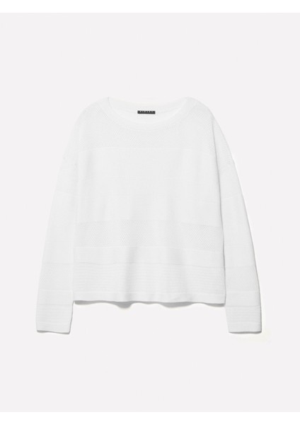 Viskoz Karışımlı Şerit Efektli Kayık Yaka Kazak Kadın Bej Kazak - 325P17Q3M1069 fırsatları