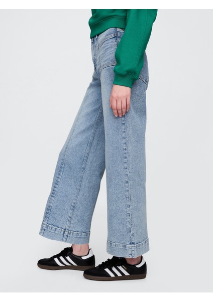 Kadın Mavi High Rise Wide-Leg Jean Pantolon fırsatları