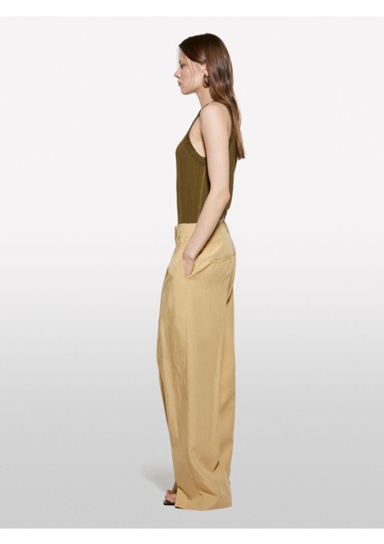 Viskoz Karışımlı Halter Yaka Slim Fit Atlet Kadın Haki Atlet - 325P31WELH00X