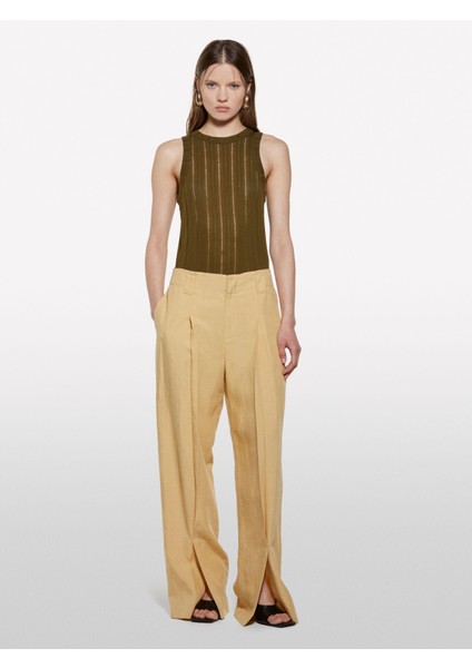 Viskoz Karışımlı Halter Yaka Slim Fit Atlet Kadın Haki Atlet - 325P31WELH00X