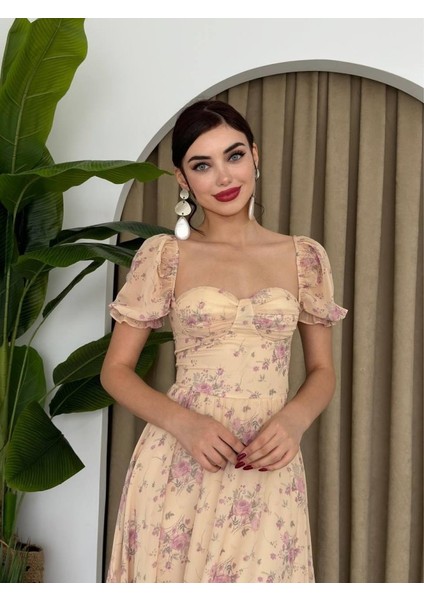 Leyla Sanat Sanata Yeni Bir Bakış Açısı Şifon Kumaş Dijital Desen Baskılı Elbise