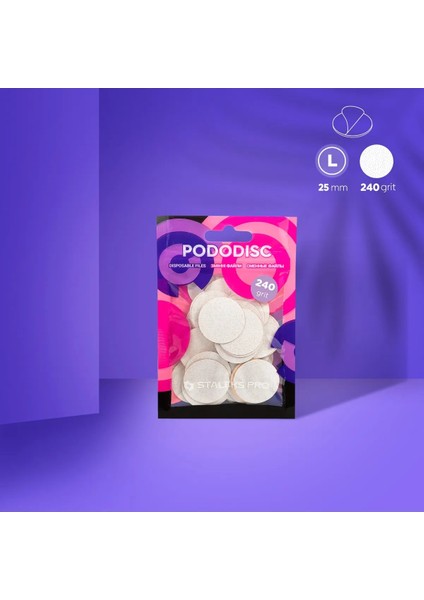 Pododısc Pro L Pedikür Disk Için Yedek Beyaz Törpüler, 240 Grit (50 Adet)