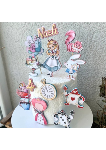 Alice Karakterleri Temalı Kız Çocuk Doğum Günü Kişiye Özel 3D Çubuklu Pasta Süsü Seti Cake Topper fırsatları