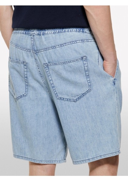 %100 Pamuk Büzgü Ipli Normal Bel Denim Şort Erkek Mavi Denim Şort - 325P44C1S901A fiyatları