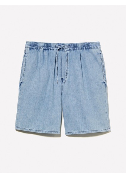 %100 Pamuk Büzgü Ipli Normal Bel Denim Şort Erkek Mavi Denim Şort - 325P44C1S901A modelleri