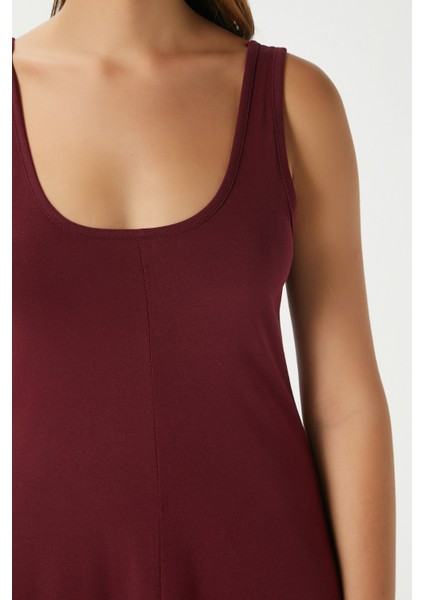 Kadın Nancy Kolsuz Bordo Midi Penye Elbise 5376