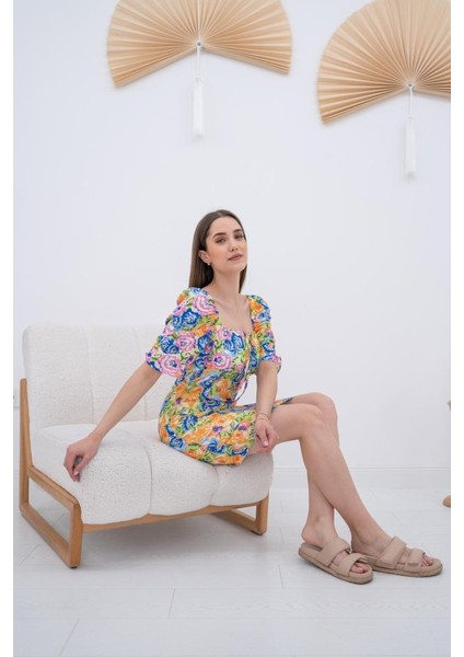 Desenli Boyundan Bağlamalı Desenli Elbise fiyatları