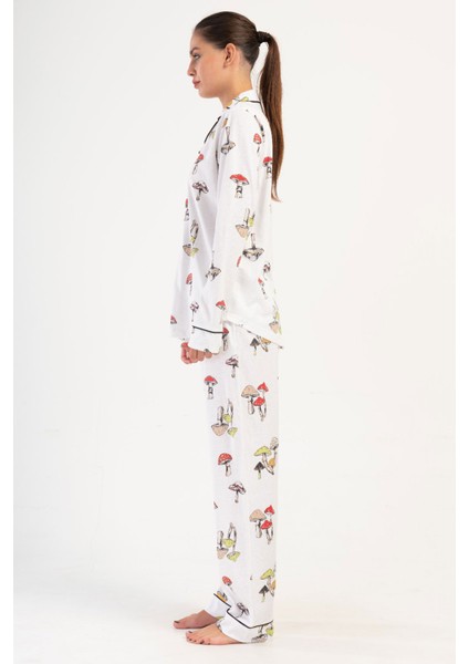 Pamuklu Kadın Yaka Tamamı Düğmeli Uzun Kol Pijama Takım , 405035 fiyatları