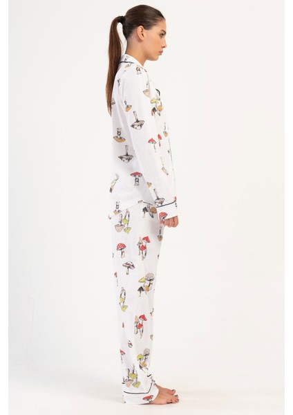 Pamuklu Kadın Yaka Tamamı Düğmeli Uzun Kol Pijama Takım , 405035 modelleri