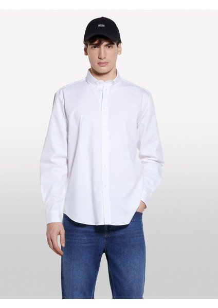 Sisley Streç Pamuklu Regular Fit Gömlek Erkek Beyaz Gömlek - 325P58FJSQ04F