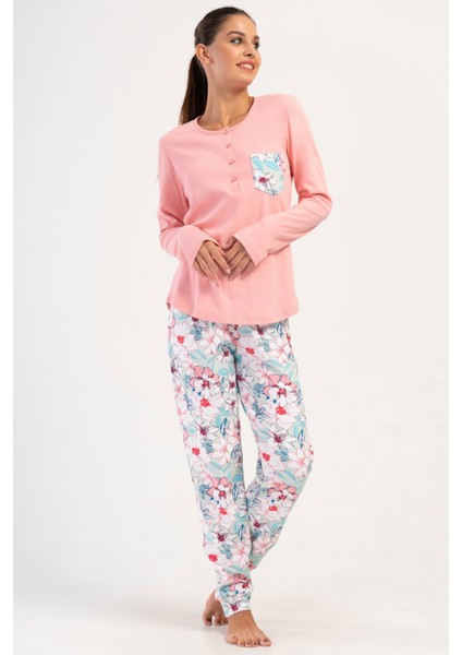 Pamuklu Kadın Interlok Uzun Kol Pijama Takım , 404135
