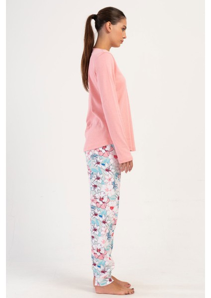 Pamuklu Kadın Interlok Uzun Kol Pijama Takım , 404135