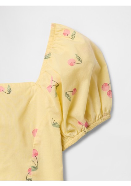 Kız Çocuk Sarı Kare Yaka Desenli T-Shirt fiyatları