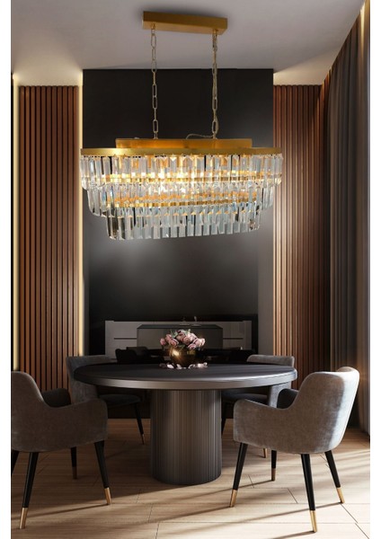 Gizem Gold 73 x 30 cm 'lik Kristal Taşlı Yemek Masası Lüks Avize - Yatak Odası - Salon - Mutfak - Hol