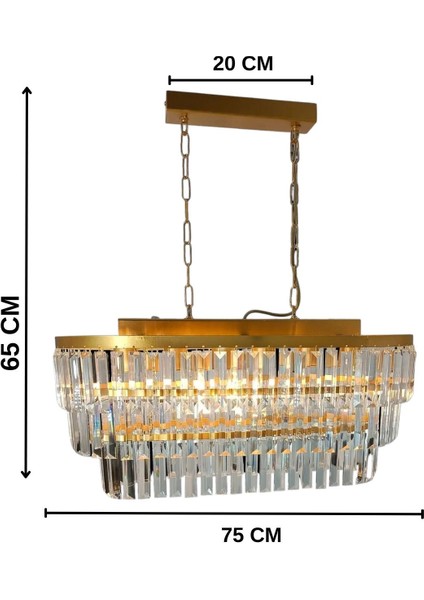 Gizem Gold 73 x 30 cm 'lik Kristal Taşlı Yemek Masası Lüks Avize - Yatak Odası - Salon - Mutfak - Hol fırsatları