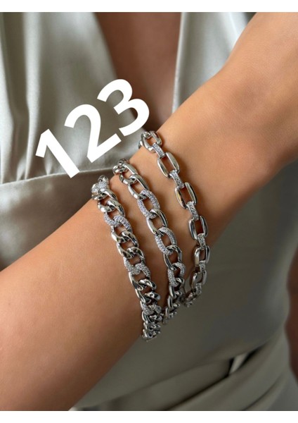 Gümüş Rengi Zirkon Taşlı Vip Seri Bileklik 17,5+2 cm