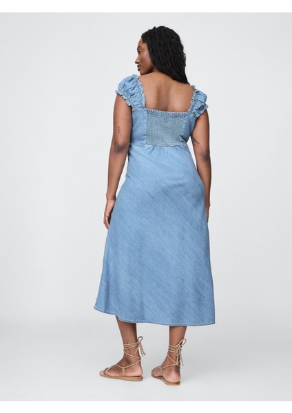 Kadın Açık Mavi Denim Maxi Elbise modelleri