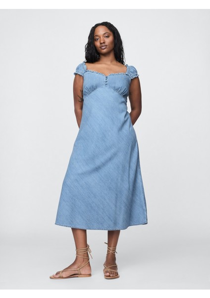 Kadın Açık Mavi Denim Maxi Elbise fırsatları