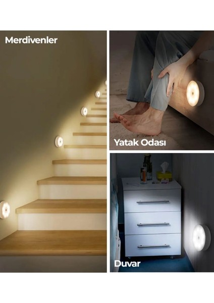 Hareket Sensörlü USB Şarjlı LED Işık Aydınlatma Lamba Oda Mutfak Salon Merdiven Işıklandırma 3 Adet