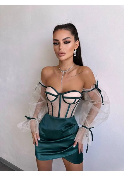 Rosalıne Tül & Saten Detaylı Elbise