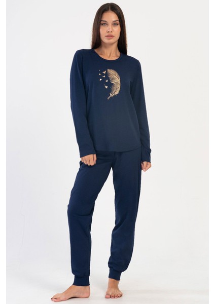 Pamuklu Kadın Büyük Beden Uzun Kol Pijama Takım , 405187