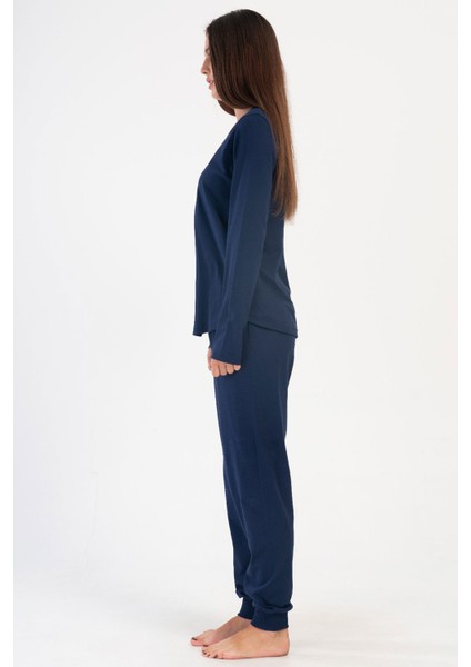 Pamuklu Kadın Büyük Beden Uzun Kol Pijama Takım , 405187