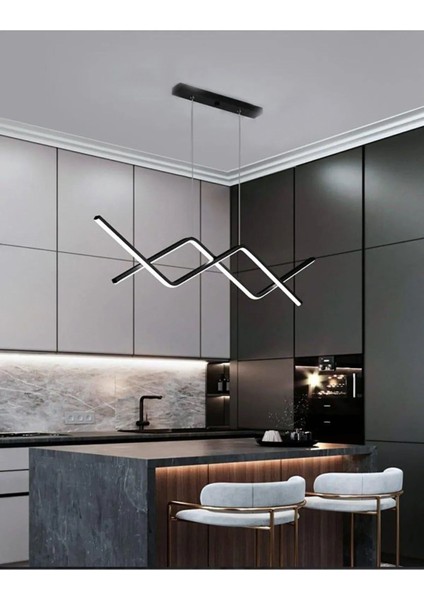 Victoria Modern Tasarım Yatak Odası - Salon - Mutfak Yemek Masası Siyah Renk Beyaz Ledli 2 Li Avize