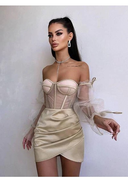 Rosalıne Tül & Saten Detaylı Elbise