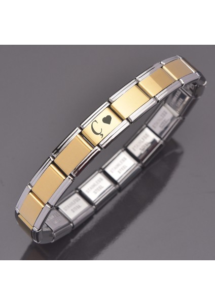 Comfort Harfli Italyan Charm Bileklik Sarı Takı Hediyelik Aksesuar