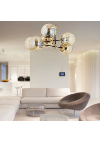 Maral 6lı Siyah Eskitme Bal Camlı Modern Genç Odası Yatak Odası Retro Salon Avize indirimleri