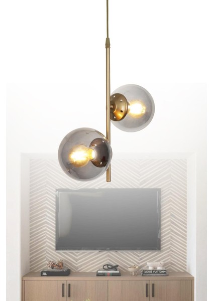 Ladin 2 Li Eskitme Sarkıt Avize-Füme Camlı Dekoratif Tasarım Yatak Odası Salon Avize