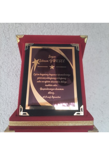 Öğretmen Plaketi ,halley Yıldız Model , Kadife Kutulu Plaket 15*20 cm Ölçüsünde fırsatları