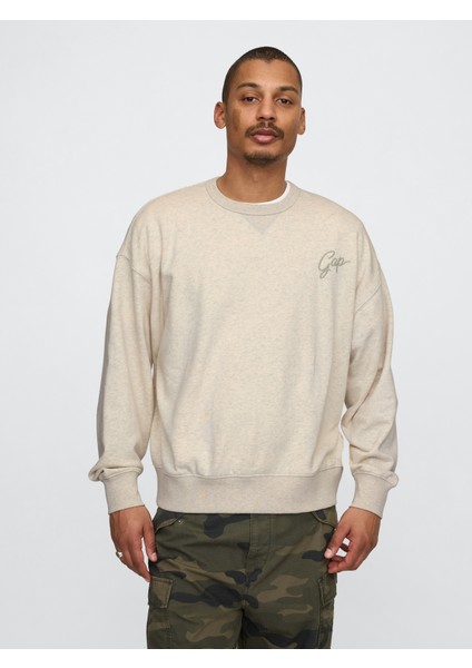 Erkek Bej Vintage Soft Oversize Gap Logo Sweatshirt