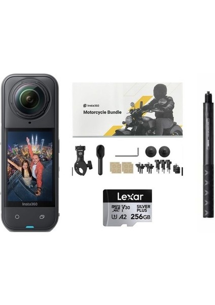 X5 360 Derece 8k Aksiyon Kamera Motosiklet Kit (256GB)