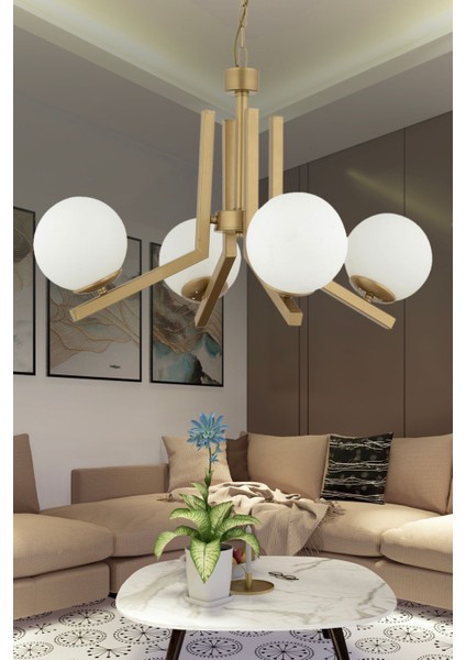 Morgan 4 Lü Eskitme Boyalı Beyaz Camlı Modern Genç Odası Yatak Odası Salon Avize