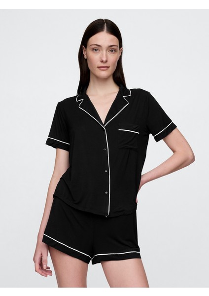 Kadın Siyah Modal Pijama Üstü
