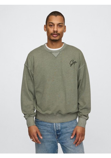 Erkek Koyu Yeşil Vintage Soft Oversize Gap Logo Sweatshirt
