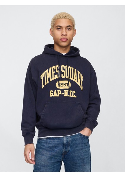 Erkek Lacivert Gap Logo Nyc Kapüşonlu Sweatshirt