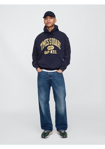Erkek Lacivert Gap Logo Nyc Kapüşonlu Sweatshirt