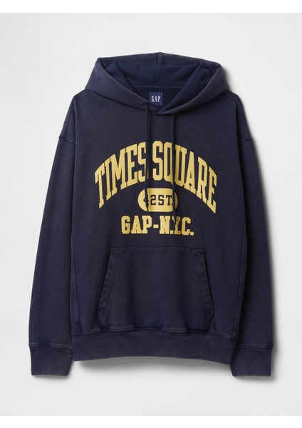 Erkek Lacivert Gap Logo Nyc Kapüşonlu Sweatshirt