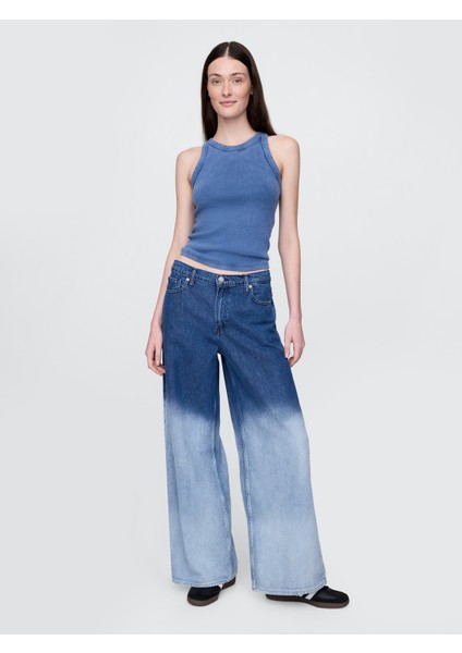 Kadın Mavi Mid Rise Ultrasoft Baggy Jean Pantolon