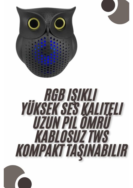 Bluetooth Hoparlör Tws Kablosuz Rgb Işıklı Dekoratif Taşınabilir Baykuş